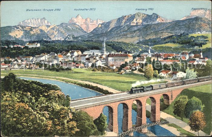 Traunstein Oberbayern Eisenbahnbruecke Watzmann