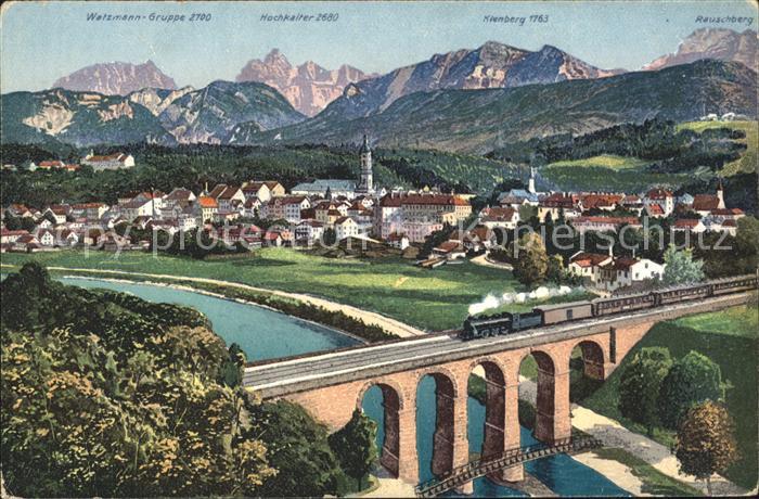 Traunstein Oberbayern Eisenbahnhochbruecke Watzmann