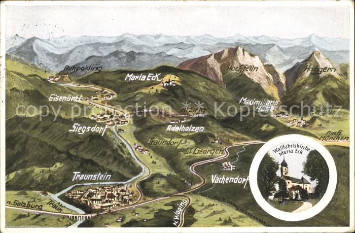 Traunstein Oberbayern Panoramakarte mit Hochfelln