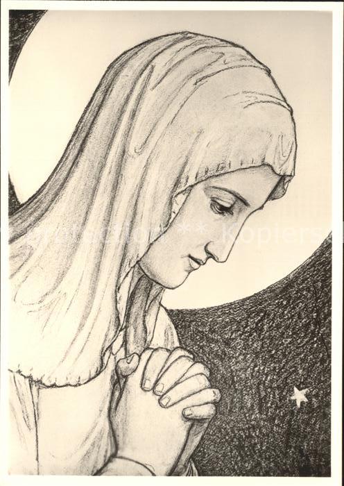 Beuron Donautal Kunstschule Zeichnung Marienleben anbetende Gottesmutter bei Chr