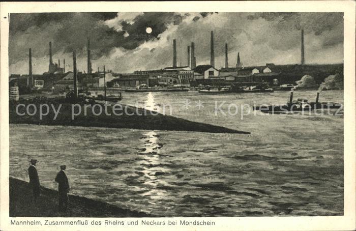 MANNHEIM BW Zusammenfluss Rhein Neckar Dampfer