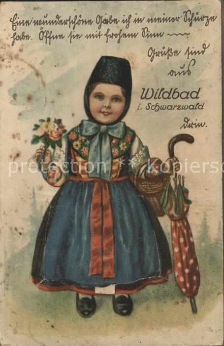 Wildbad Schwarzwald Kind Nationaltracht Regenschirm