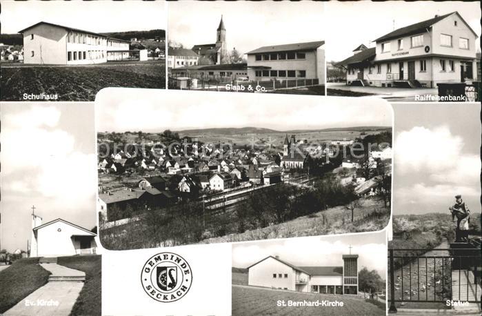 Seckach Schulhaus Gemeinde Statue Kirche
