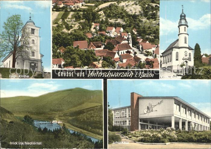 Unterschwarzach Baden Kirche Blick ins Neckartal Schulhaus
