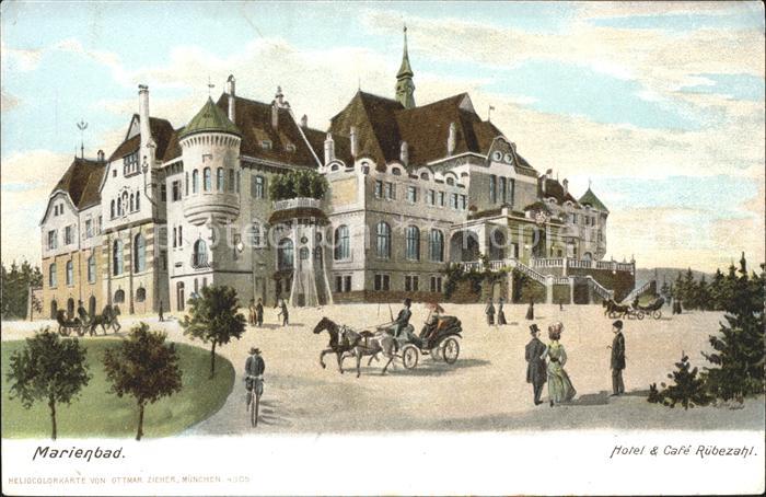 Marienbad Tschechien Boehmen Hotel und Cafe Rübezahl Pferdekutsche