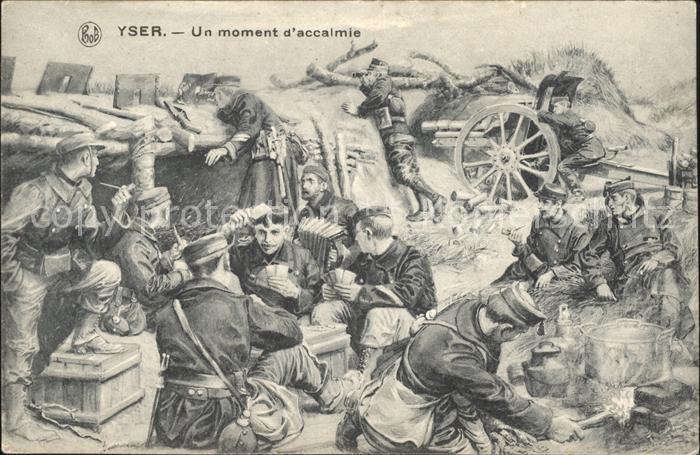 Yser Region Soldanten im Schuetzengraben Zeichnung
