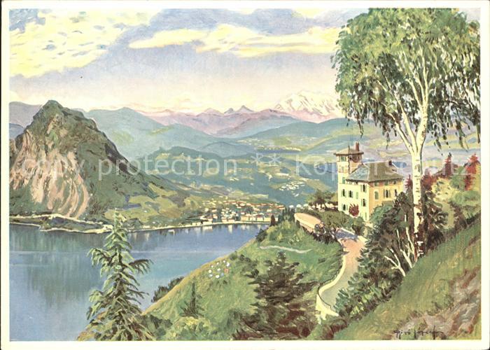 Monte Bre Lugano Berghotel Bre Kuenstlerkarte