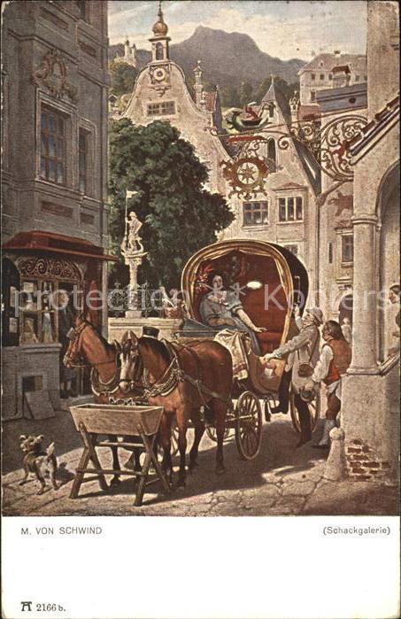 Verlag Ackermann Kuenstlerpostkarte Nr. 2166 b M. von Schwind Die Hochzeitsreise