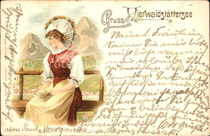 Trachten Schweiz Vierwaldstättersee Litho