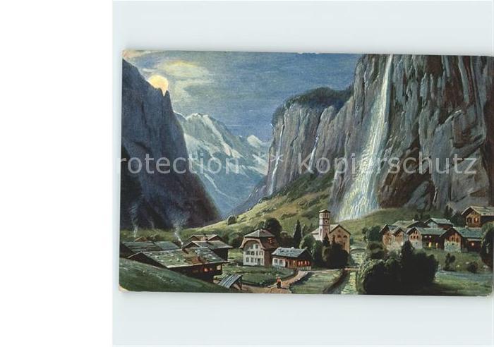 Lauterbrunnen BE mit Staubbachfall Kuenstlerkarte