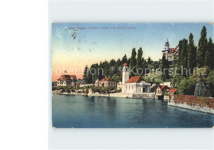 Weggis Vierwaldstaettersee Kirche mit Hotel Central