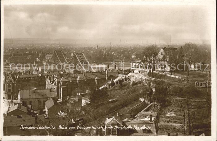 Loschwitz Blick von Weisser Hirsch nach Dresden und Blasewitz