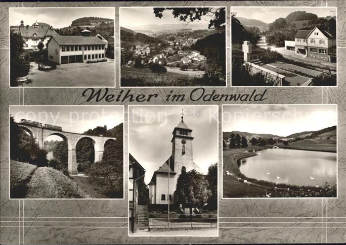 Weiher Moerlenbach Panorama Dorfpartie Viadukt Kirche Schwanenteich