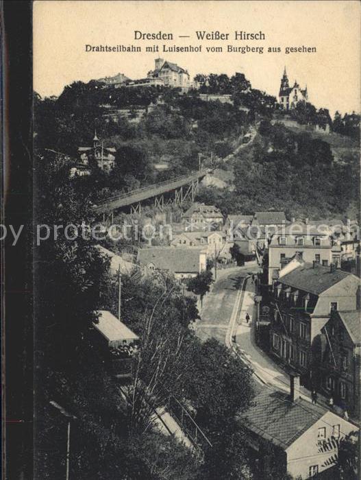 DRESDEN Elbe Weisser Hirsch Drahtseilbahn mit Luisenhof vom Burgberg