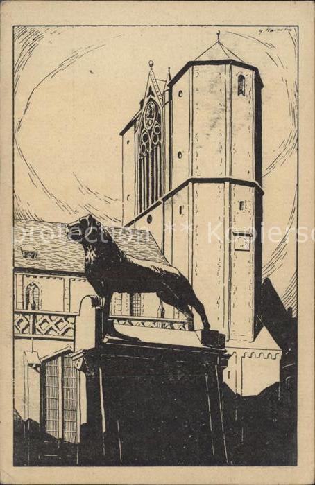 BRAUNSCHWEIG  CITY Burgloewe und Dom Zeichnung