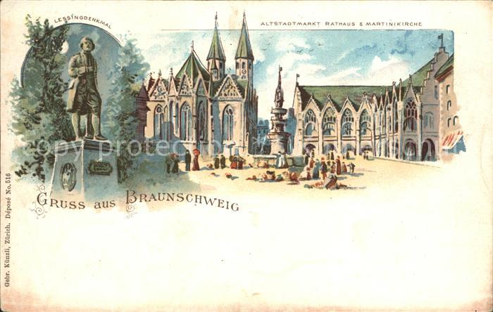 BRAUNSCHWEIG  CITY Altstadt Rathaus Martinikirche Lessingdenkmal