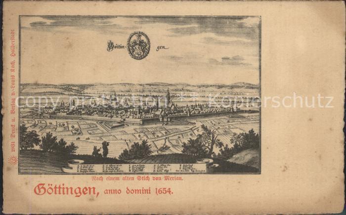 Goettingen Niedersachsen Staedtebild von 1654 Alter Stich