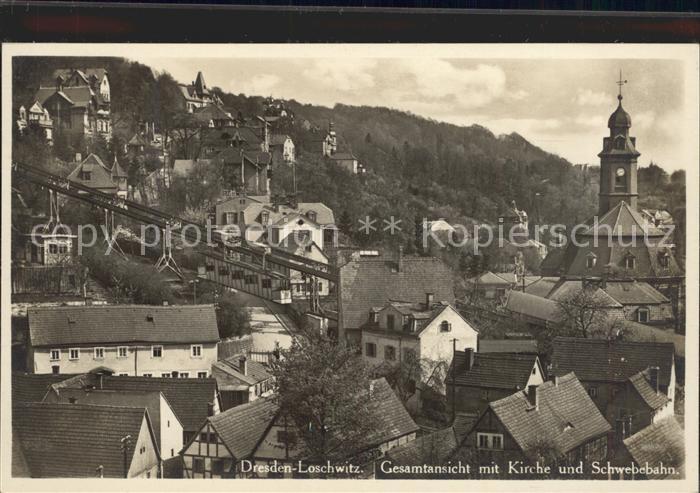 Loschwitz Gesamtansicht mit Kirche und Schwebebahn