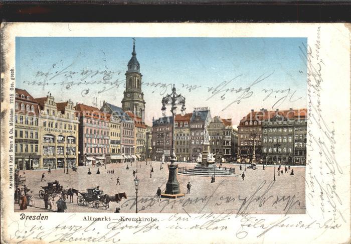 DRESDEN Elbe Altmarkt Kreuzkirche Brunnen