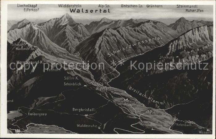 Walsertal Kleinwalsertal Panorama Reliefkarte
