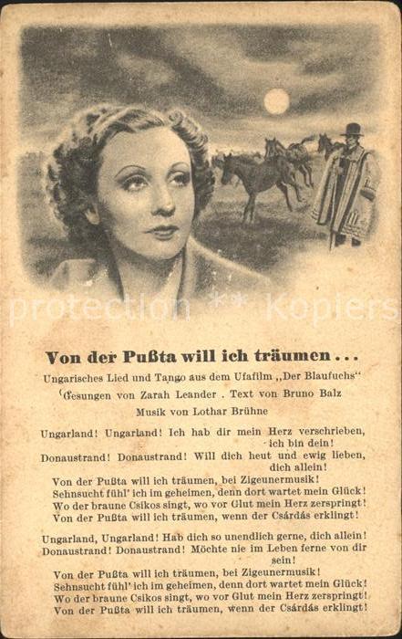 Liederkarte Von der Pussta will ich traeumen Ufafilm Der Blaufuchs