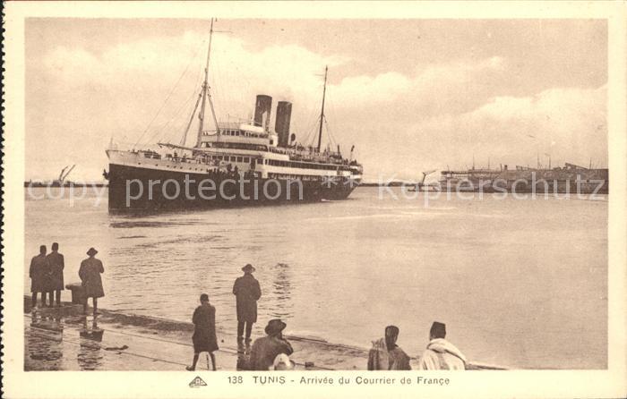 Dampfer Oceanliner Tunis Arrivee Courrier de France