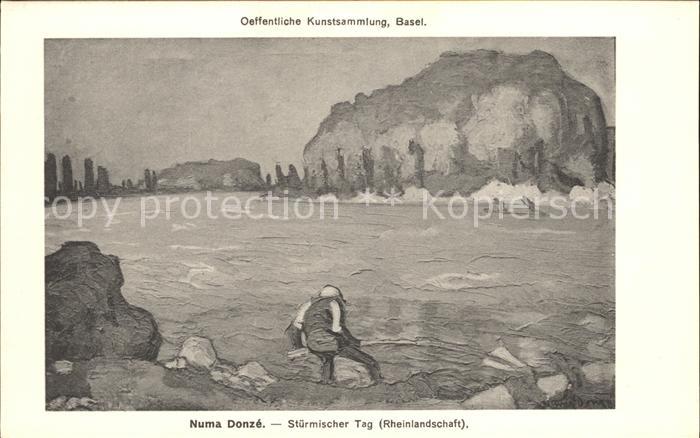 Kuenstlerkarte Numa Donze Stuermischer Tag Rheinlandschaft