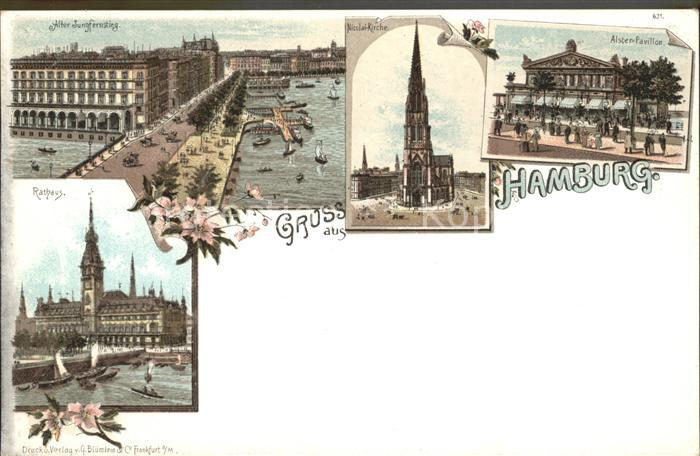 HAMBURG  CITY Rathaus Alter Jungfernstieg Nikolaikirche Alster Pavillon