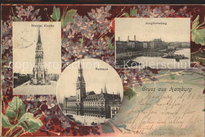 HAMBURG  CITY Jungfernstieg Nicolai Kirche Rathaus
