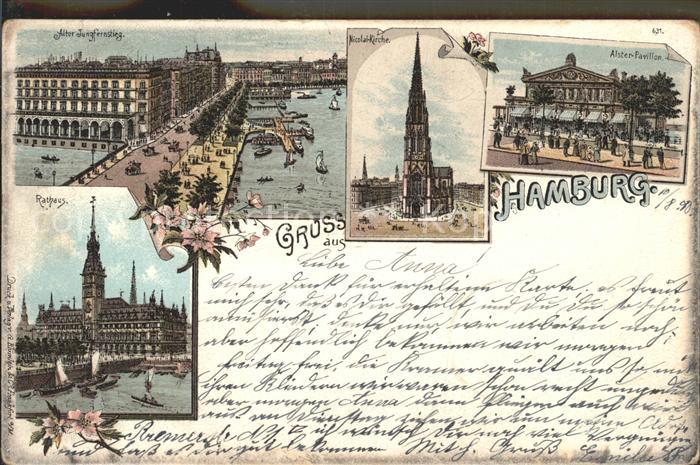 HAMBURG  CITY Alster- Pavillon Alter Jungfernstieg Rathaus