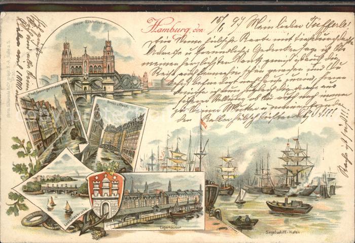 HAMBURG  CITY Neue Elbbruecke Segelschiff- Hafen Lagerhaeuser