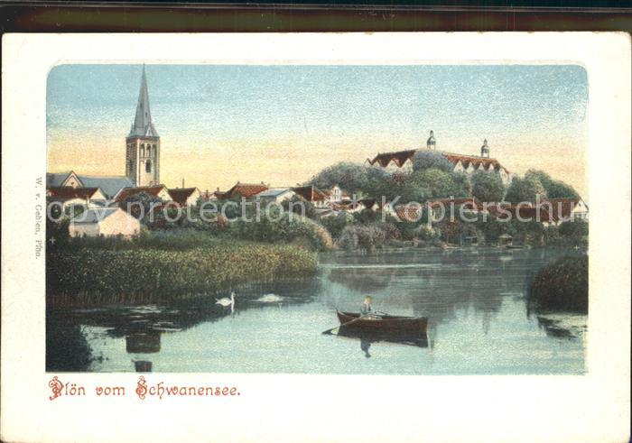Ploen See Blick vom Schwanensee Bootspartie Kirche