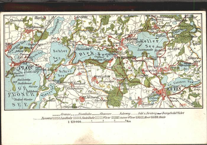 Landkarte auf Ak Malente-Gremsmühlen Plön Dieksee Eutin