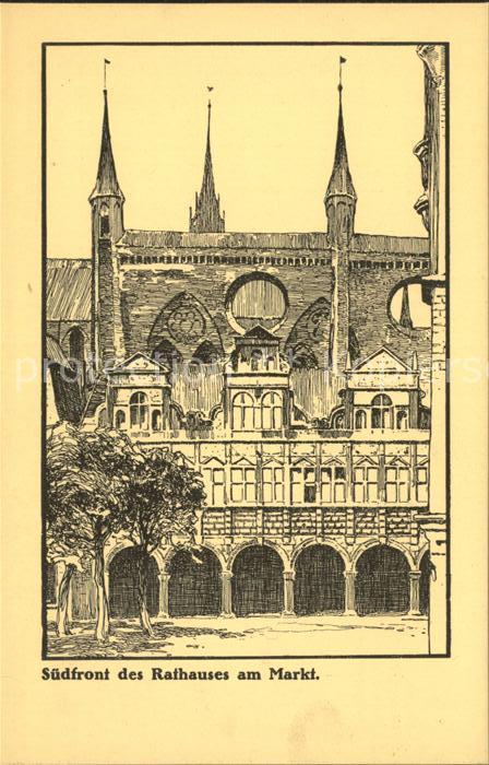 LueBECK  CITY Suedfront Rathaus am Markt Federzeichnung Otto Ubbelohde