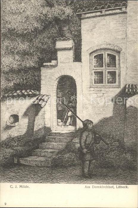 LueBECK  CITY Am Domkirchhof Kuenstlerkarte C. J. Milde