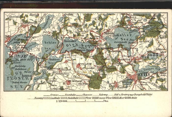 Landkarte auf Ak Malente-Gremsmuehlen Eutin Ploen Dieksee Kellersee
