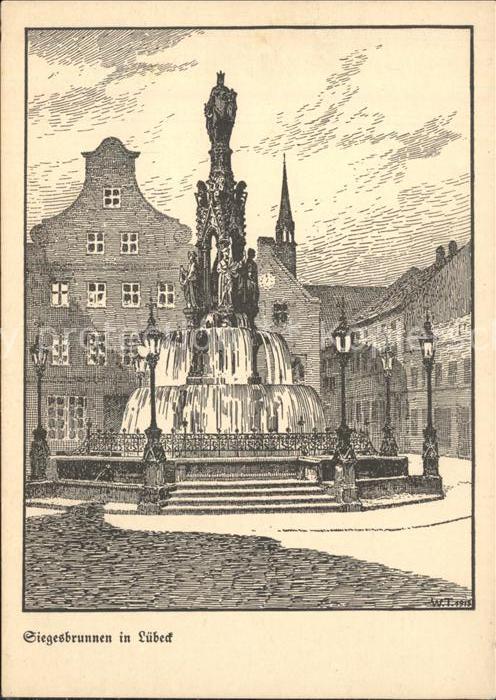 LueBECK  CITY Siegesbrunnen Zeichnung Wilhelm Thiele