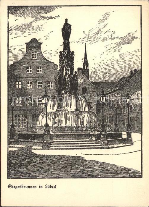 LueBECK  CITY Siegesbrunnen Zeichnung Wilhelm Thiele
