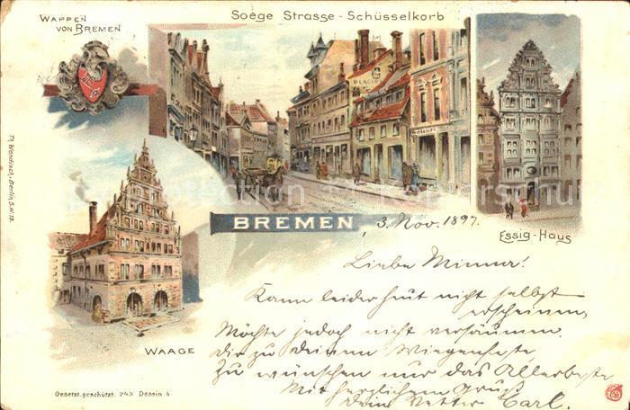 BREMEN  CITY Wappen Waage Soege Strasse Schuesselkorb Essig Haus