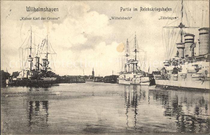 Wilhelmshaven  CITY Reichskriegshafen mit Kreuzern Kaiser Karl der Grosse Witte