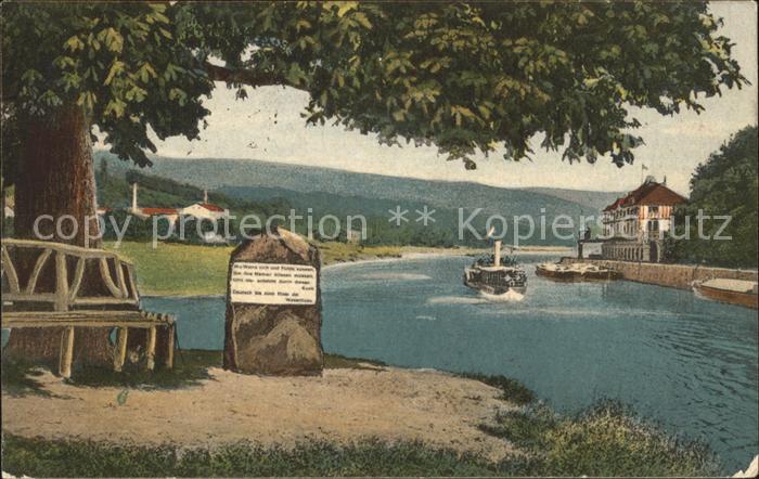 Hann. Muenden Weserstein Zusammenfluss der Werra und Fulda Dampfer