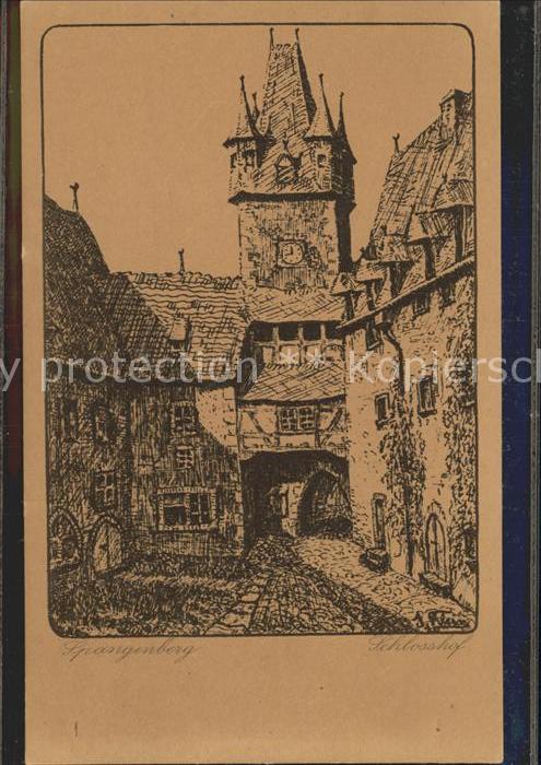 Spangenberg Hessen Schlosshof Zeichnung Kuenstlerkarte Kupfertiefdruck