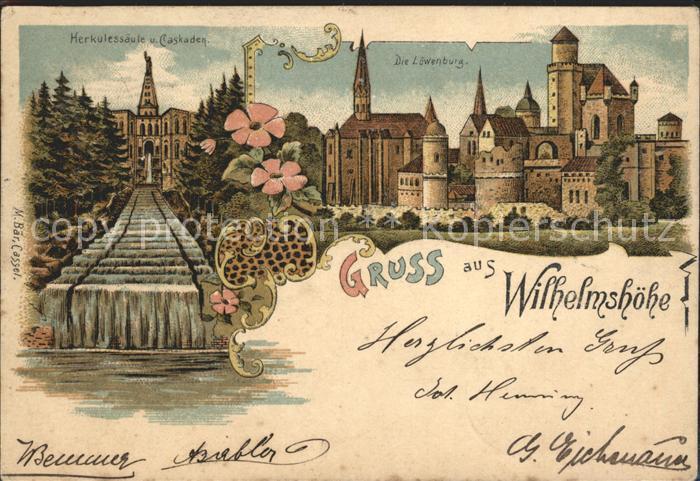 Wilhelmshoehe Kassel Loewenburg Herkulessaeule und Casscaden