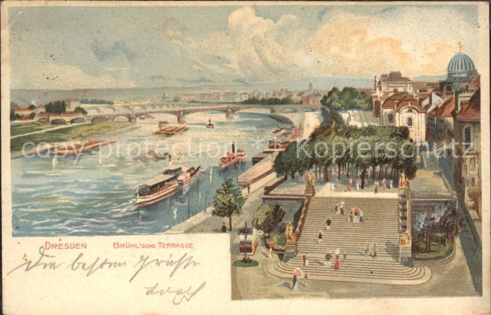 DRESDEN Elbe Bruehlsche Terrasse