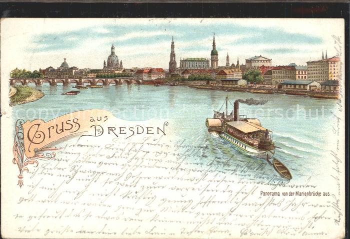 DRESDEN Elbe Blick von Marienbruecke Dampfer