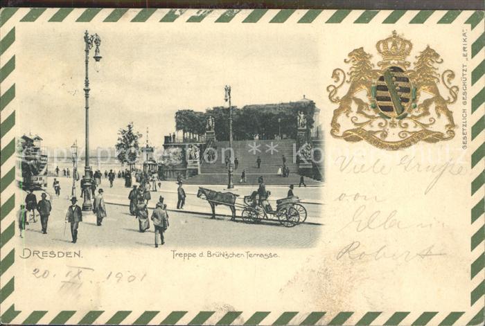 DRESDEN Elbe Treppe Bruehlschen Terrasse Pferdekutsche