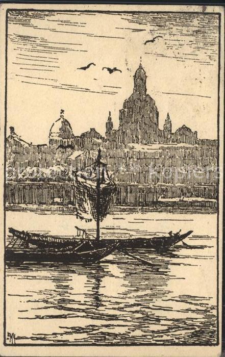 DRESDEN Elbe Frauenkirche Kuenstlerkarte Emmy Mueller Mueller