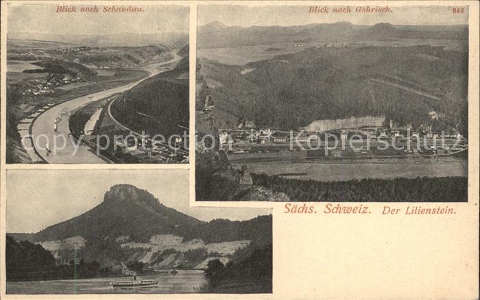 Koenigstein Saechsische Schweiz Der Lilienstein Blick nach Bad Schandau und Goeh