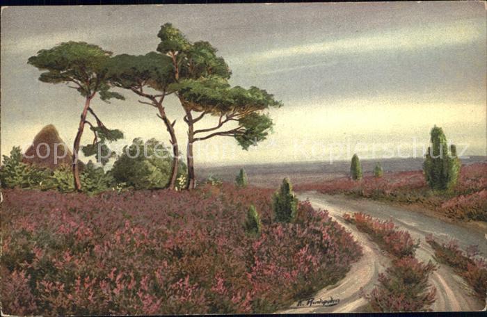 Kuenstlerkarte K. Rundspaden Wenn die Heide blueht