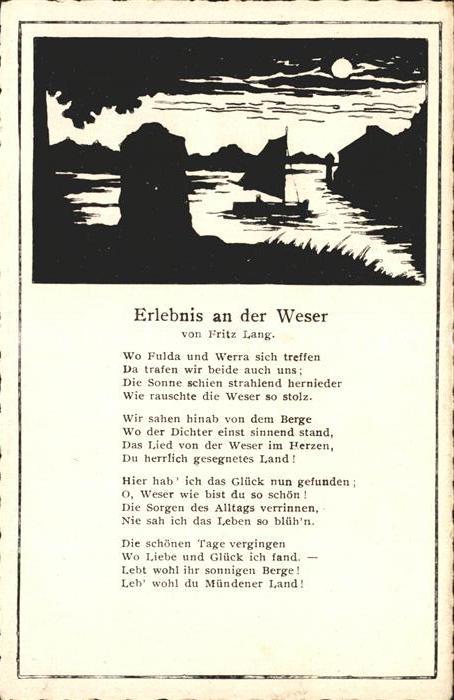 Gedicht auf AK Erlebnis an der Weser Fritz Lang